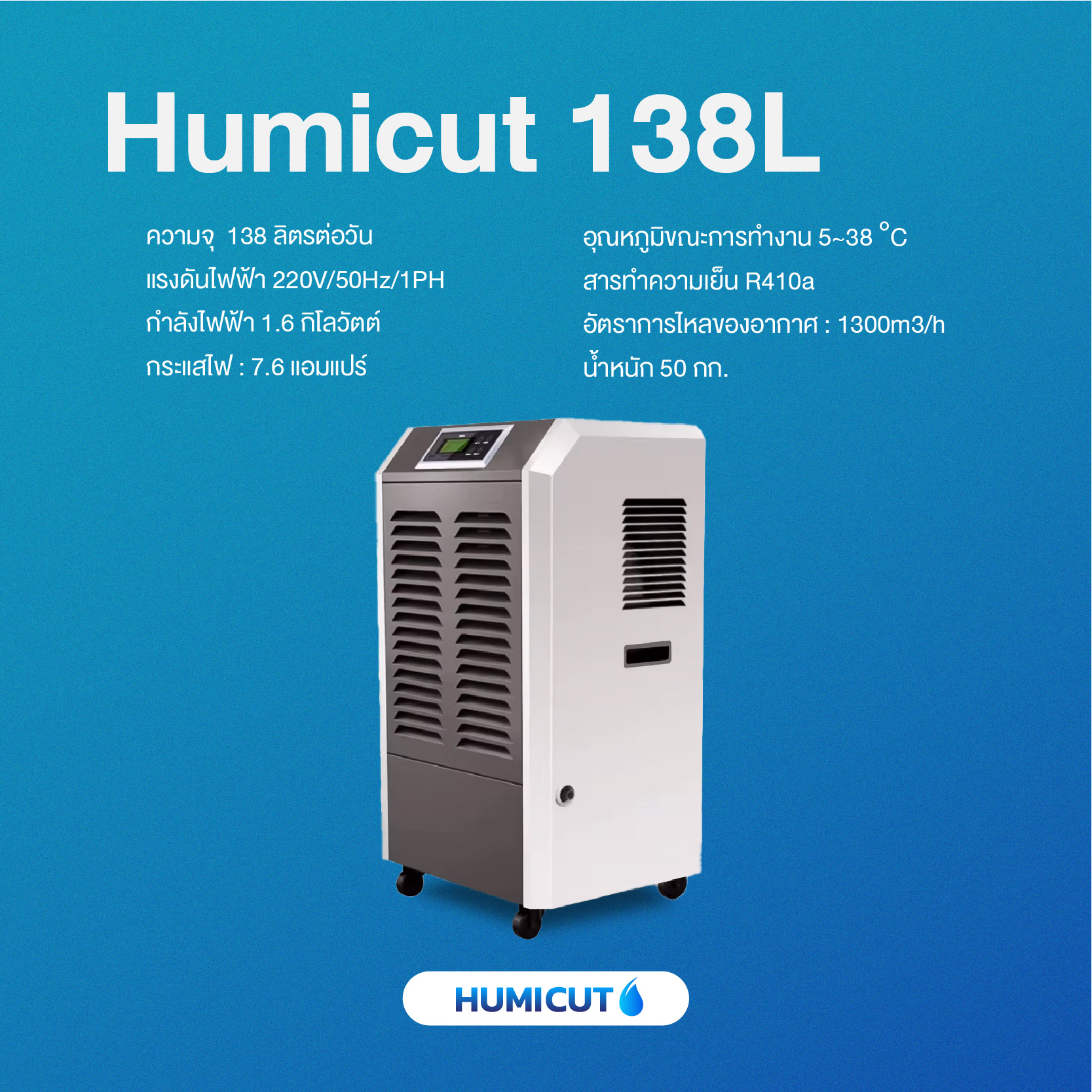 HUMICUT เครื่องลดความชื้นอุตสาหกรรม รุ่น Humicut 138L สีดำ